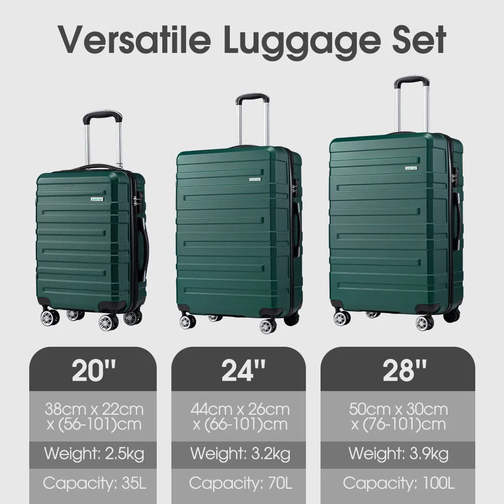 ZUNI 3PCS Luggage Suitcase Trolley Set Travel TSA Lock Storage Hard Case Green